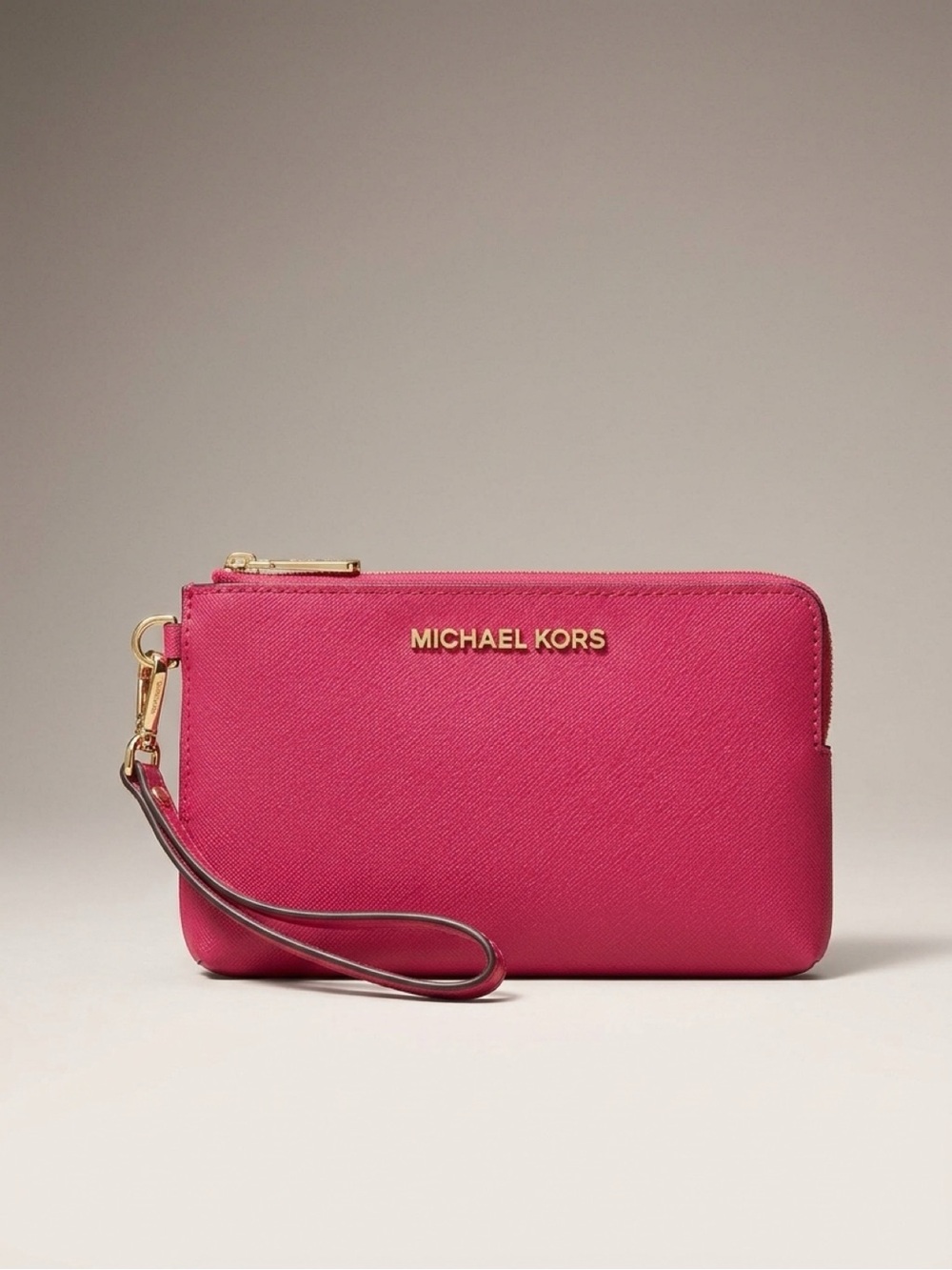 MICHAEL KORS Hot Pink Leather Wristlet with Gold Hardware